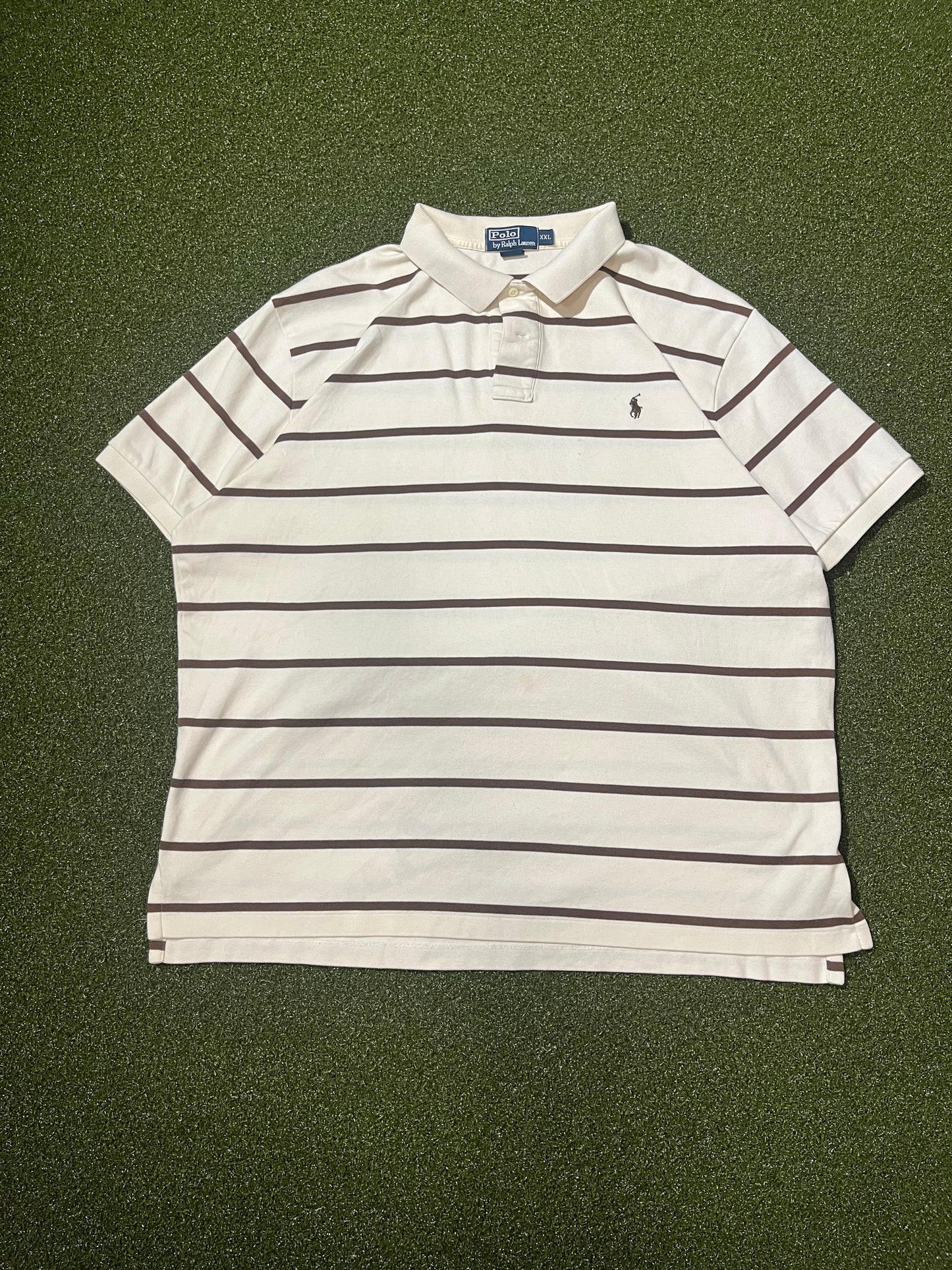 (2XL) Polo Shirt Brown & White