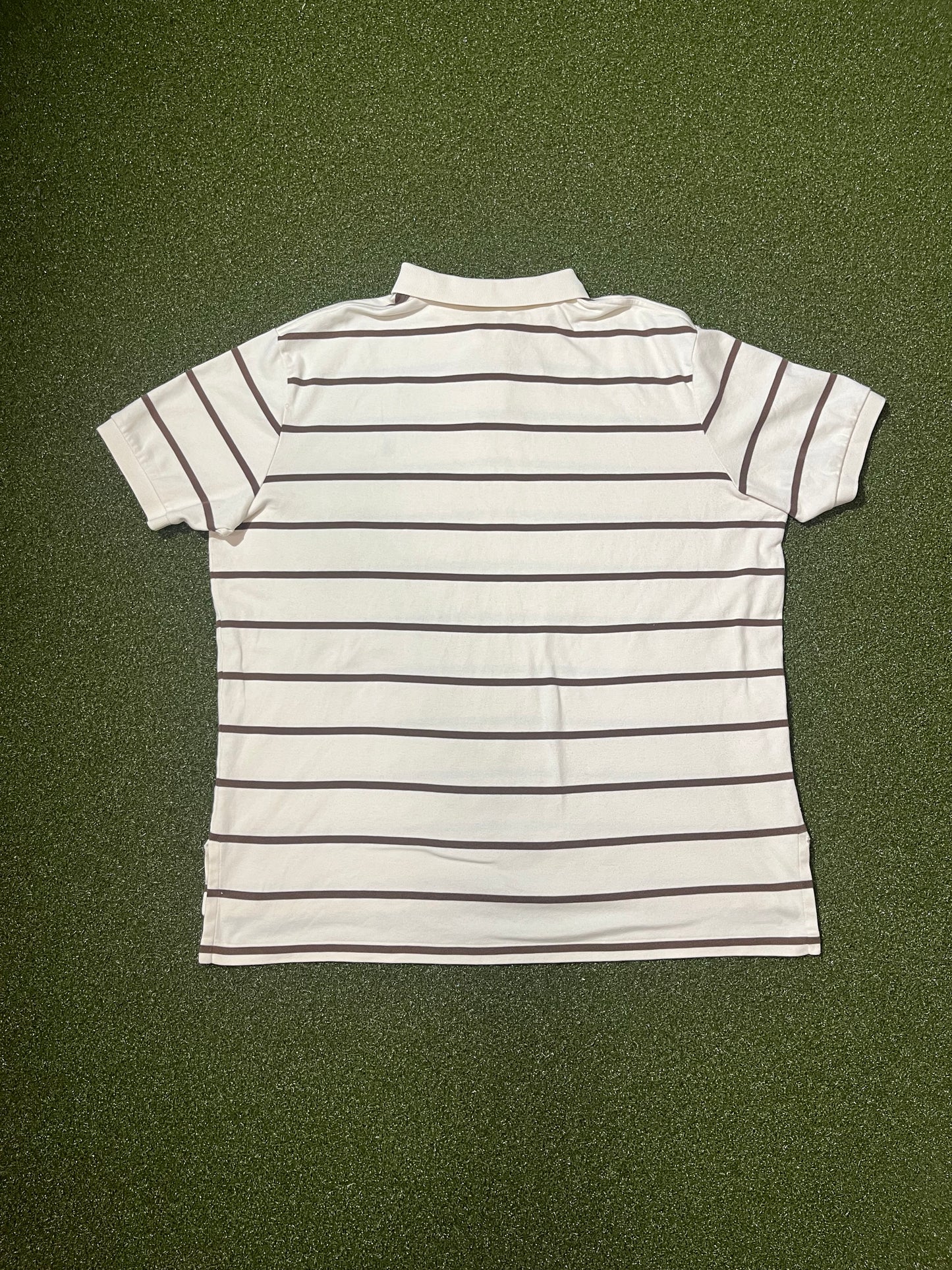 (2XL) Polo Shirt Brown & White