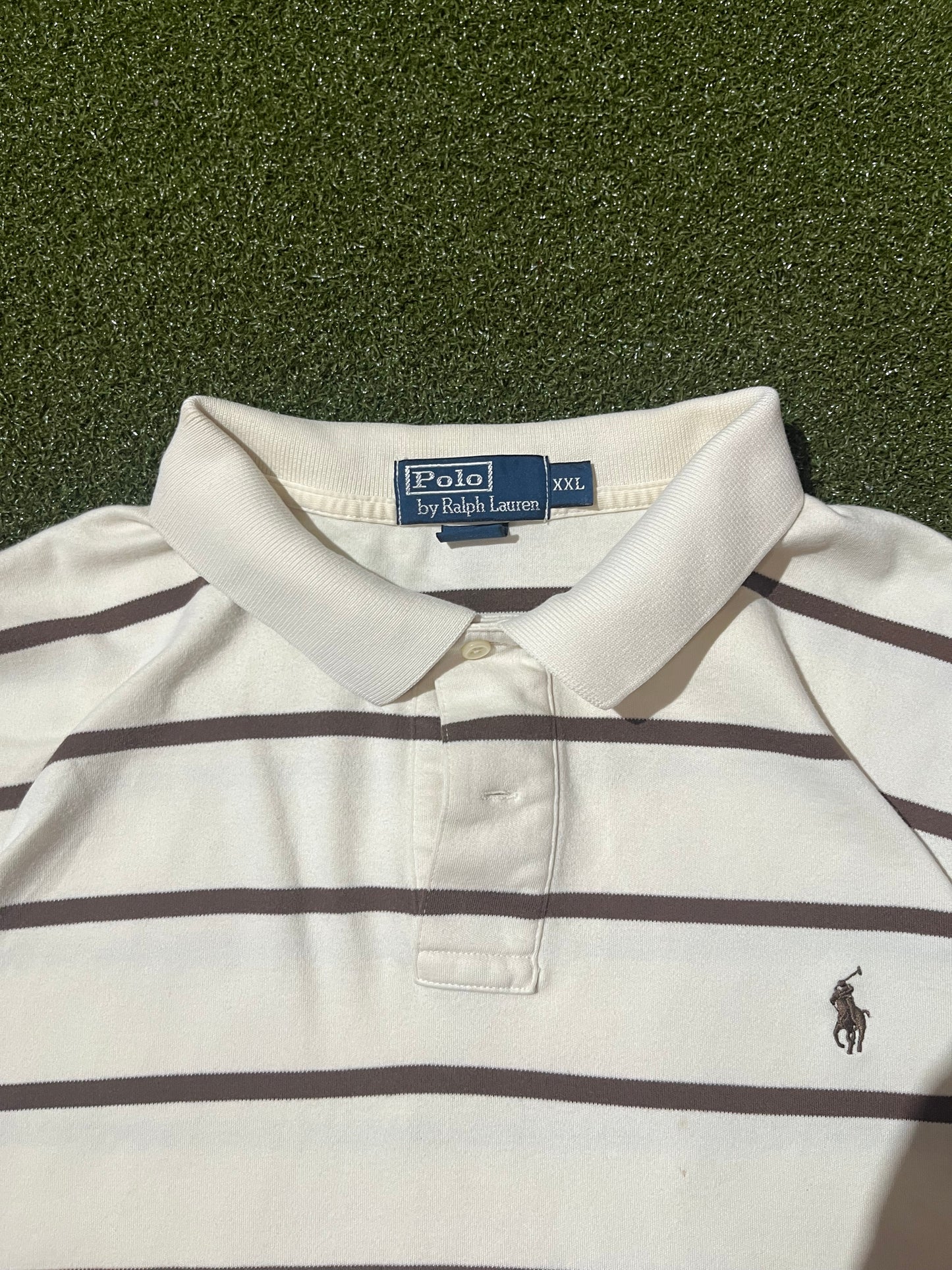 (2XL) Polo Shirt Brown & White
